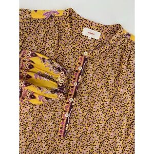 Xirena Shirt Womens Medium Yellow Purple Floral Cotton Silk Mystic Sun